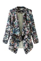 Romwe Asymmetric Floral Print Coat