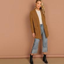 Romwe Pocket Patched Open Front Coat