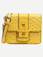 Romwe Yellow Faux Ostrich Leather Studded Strap Front Box Bag