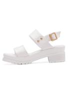 Romwe Thick Strap Buckled Block Heel White Sandals