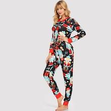 Romwe Cartoon & Letter Print Jumpsuit