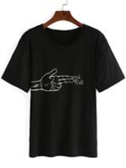 Romwe Black Finger Gun Print T-shirt