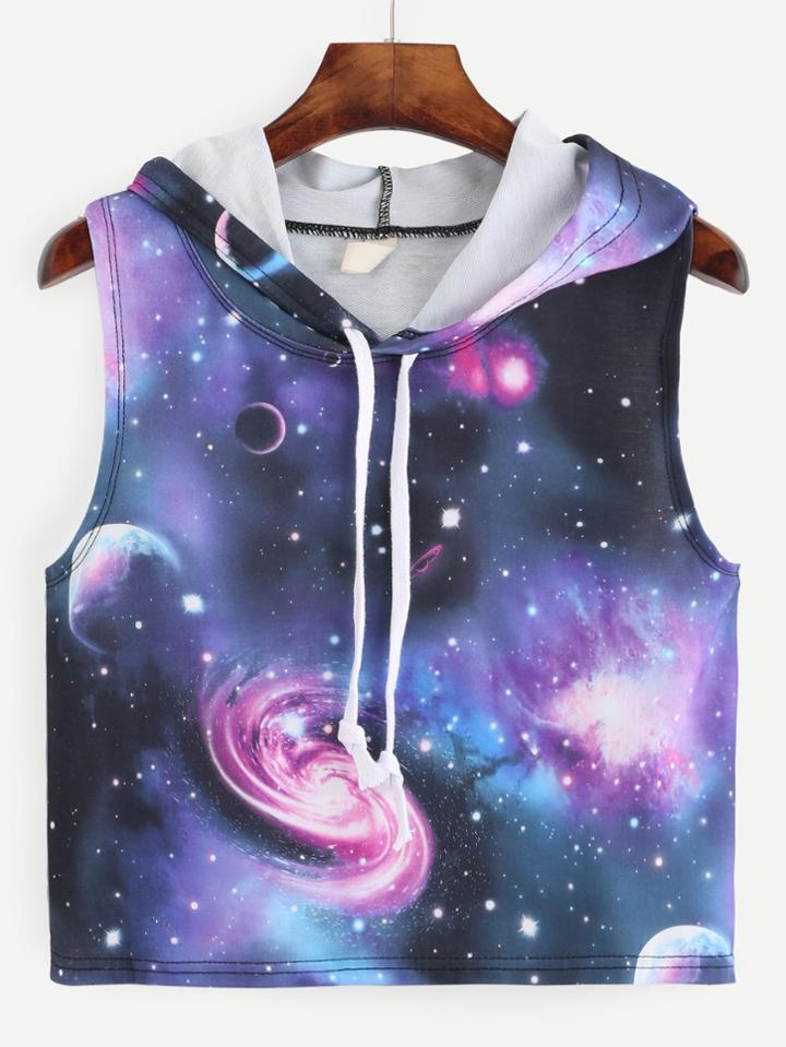 Romwe Galaxy Print Hoodie Tank Top