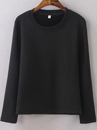 Romwe Long Sleeve Thicken Black T-shirt