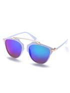 Romwe White Frame Metal Bridge Iridescent Lens Sunglasses