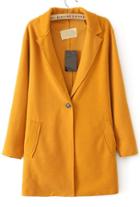 Romwe Lapel Pockets Woolen Yellow Coat