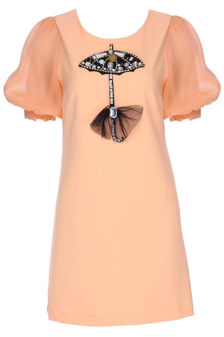 Romwe Romwe Diamante Umbrella Embellished Orange Short-sleeved Dress