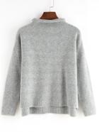 Romwe Roll Neck Dip Hem Split Grey Sweater
