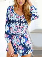 Romwe V Neck Florals Self-tie Romper