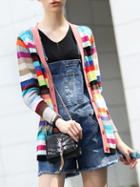 Romwe Multicolor Color Block Knit Cardigan