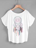 Romwe Feather Print Dolman Sleeve Tee