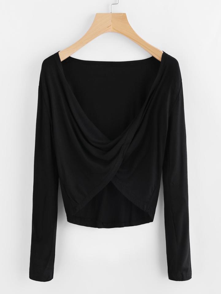Romwe Cowl Neck Cross Front Tee