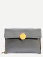 Romwe Grey Circle Lock Envelope Clutch Bag With Chain