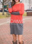 Romwe Orange Color Block Shift Dress