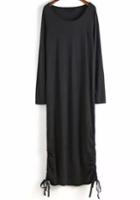 Romwe Navy Round Neck Long Sleeve Drawstring Long Dress