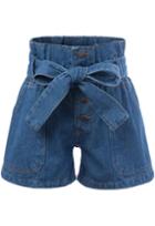 Romwe Single-breasted With Bow Denim Shorts
