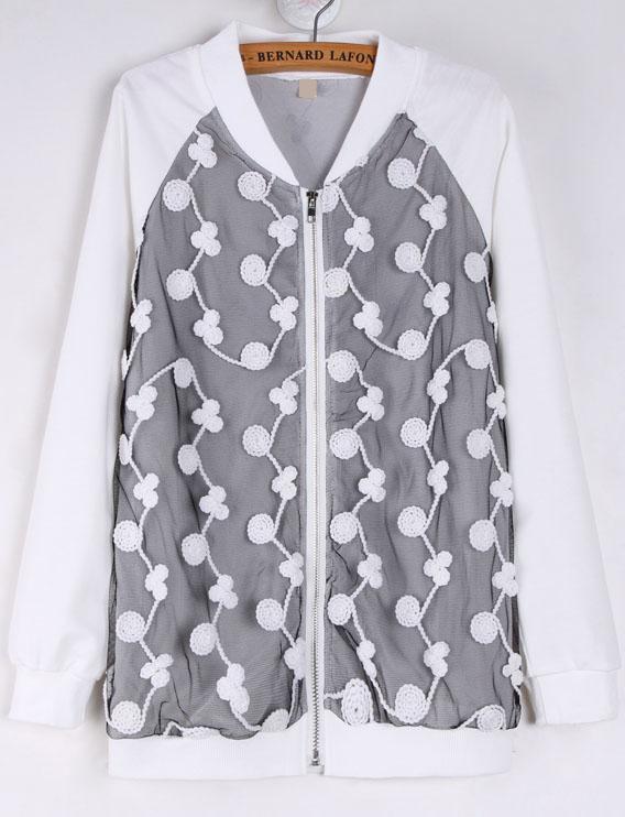 Romwe With Zipper Lace Embroidered White Coat