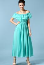 Romwe Off-shoulder Flouncing Blue Dress