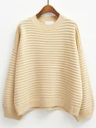 Romwe Striped Loose Apricot Sweater