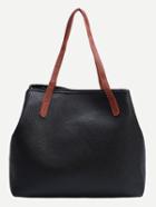Romwe Black Faux Leather Shopper Bag
