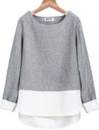 Romwe Contrast Chiffon Loose Grey Blouse