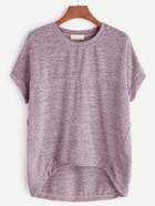 Romwe Pink High Low Marled T-shirt