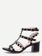Romwe Black Metal Decorated Buckle Strap Chunky Sandals