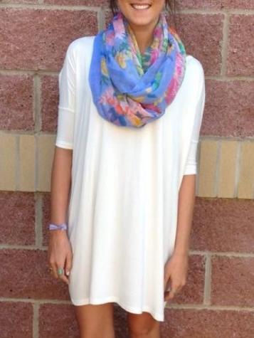 Romwe Elbow Sleeve Long White T-shirt