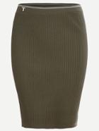 Romwe Army Green Striped Waist Ribbed Knit Bodycon Skirt
