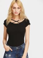 Romwe Double Crisscross Scoop Neck Form-fitting Tee