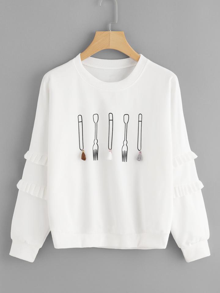 Romwe Frill Trim Fringe Detail Sweatshirt