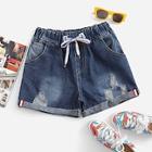 Romwe Ripped Knot Front Roll Up Denim Shorts