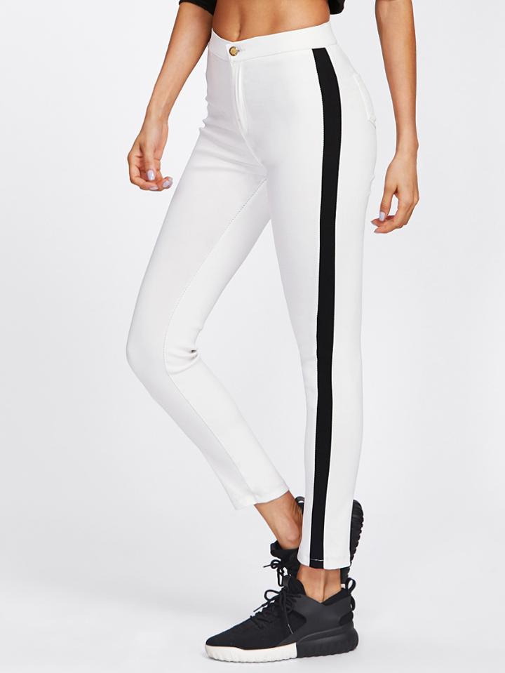 Romwe Block Stripe Side Pants