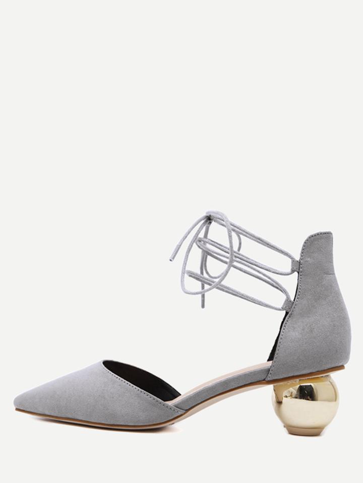 Romwe Gray Faux Suede Strappy Metallic Round Bottom Heels