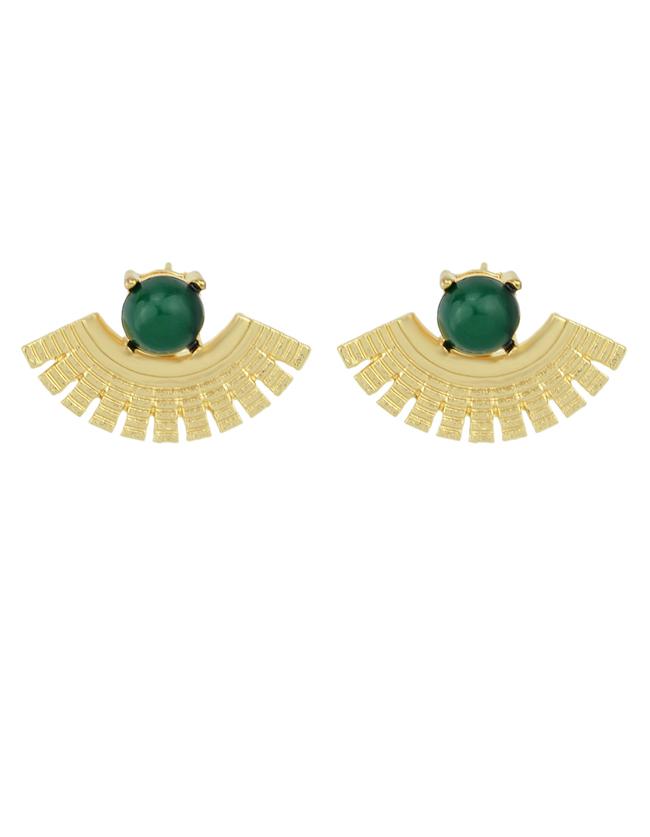 Romwe New Trendy Gold Plated Green Imitation Gemstone Eye Shape Stud Earrings