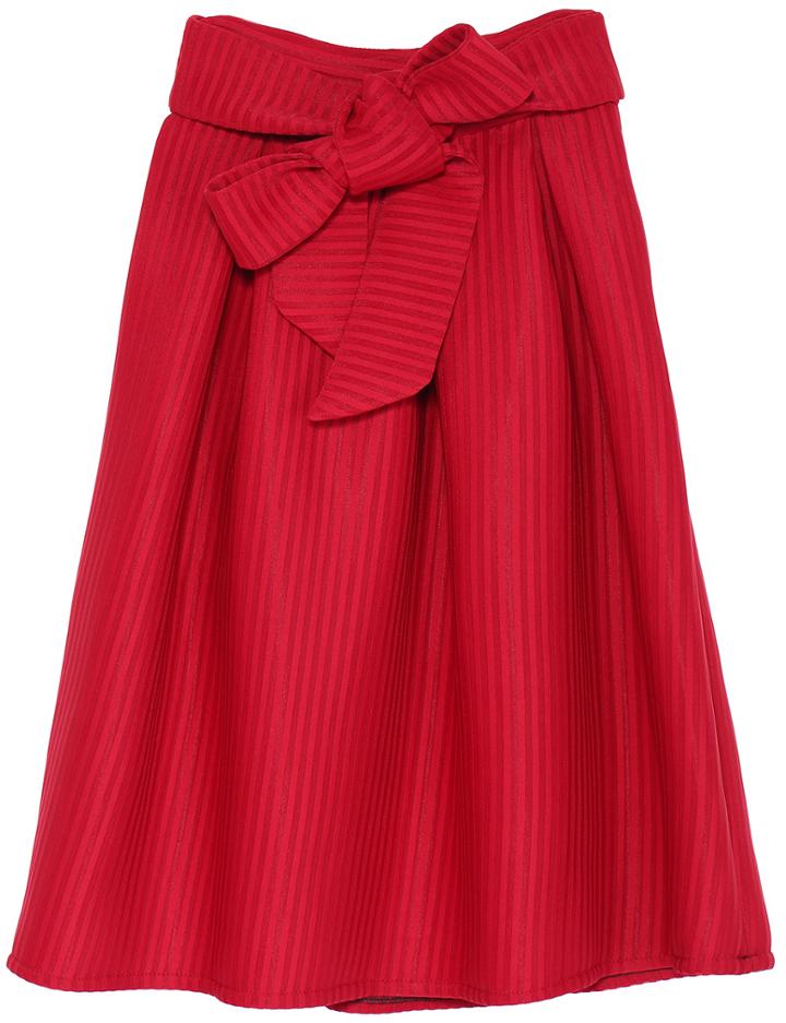 Romwe Vertical Stripe Bow Red Skirt