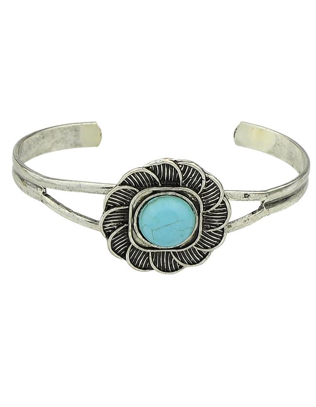 Romwe Silver Plated Turquoise Open Bracelet