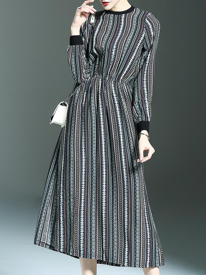 Romwe Multicolor Crew Neck Print Split Midi Dress