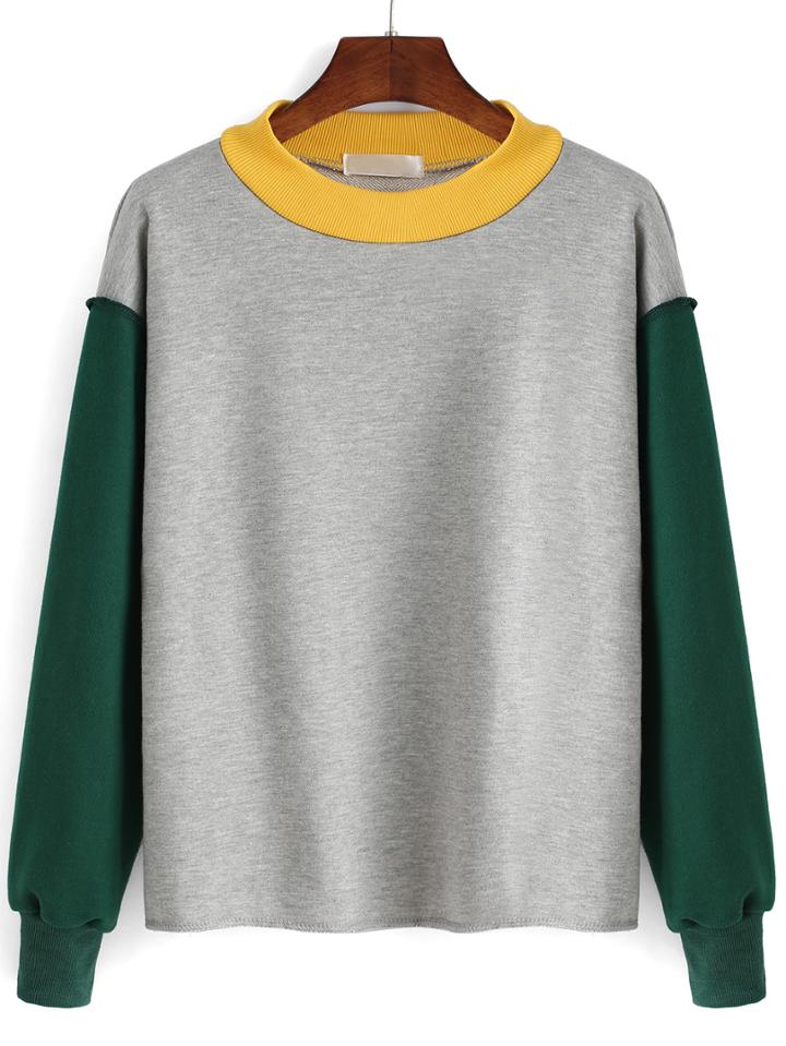 Romwe Color-block Round Neck Sweatshirt
