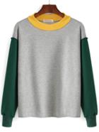 Romwe Color-block Round Neck Sweatshirt
