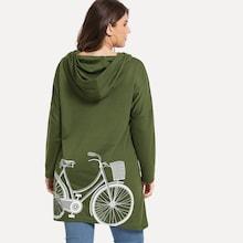 Romwe Plus Bicycle Print High Low Hooded Sweatshirt