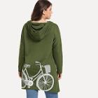 Romwe Plus Bicycle Print High Low Hooded Sweatshirt