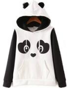Romwe Panda Pattern Fleece Sweatshirt