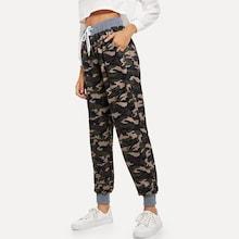 Romwe Drawstring Waist Camo Print Pants