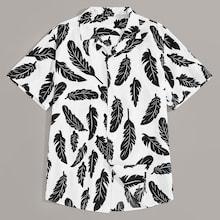 Romwe Guys Revere Collar Leaves Print Shirt