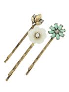 Romwe (3 Pcs)vintage Style Rhinestone Flower Clips Jewelry
