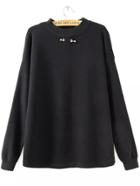 Romwe Long Sleeve Loose Black Sweater With Brooche
