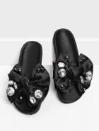 Romwe Bow Decorated Satin Flat Sandals