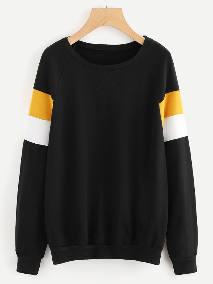 Romwe Contrast Panel Sleeve Sweatshirt