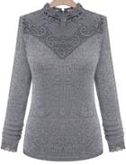 Romwe Contrast Lace Slim Grey Sweater